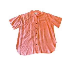 Vintage 80s Tarazzia 100% Silk Orange Button-Up Shirt L Short Sleeve Lightweight